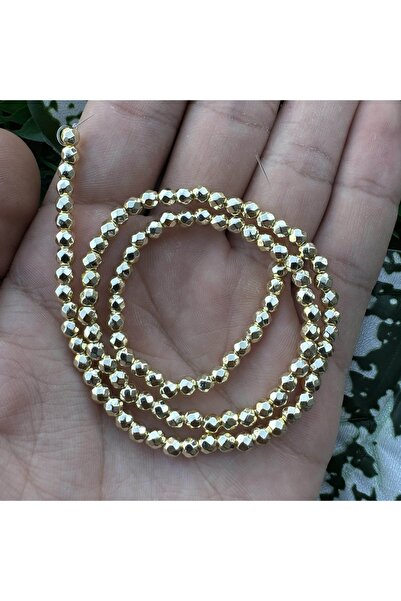 TAŞ UZMANI Faceted Sphere Shiny Gold Hematite Stone 4 mm