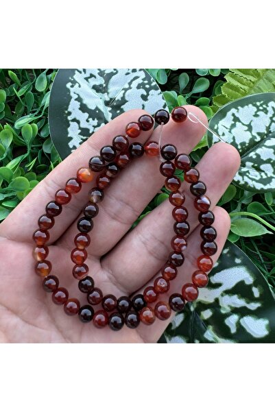 TAŞ UZMANI حجر العقيق الأحمر البني-الأسود الكروي 6 ملم