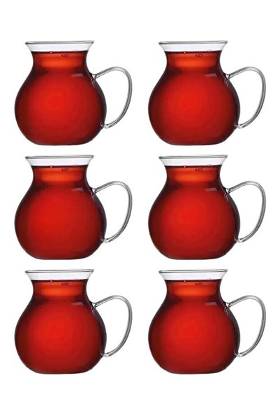 Rosemor 6'lı Bardak ve 6'lı cam pipet hediye Borosilikat Cam Bardak Set Isıya Dayanıklı Keyfi Ala Kulplu Çay
