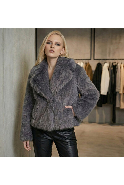 ribana Women's shawl collar premium faux fur coat with snap closure and lined...