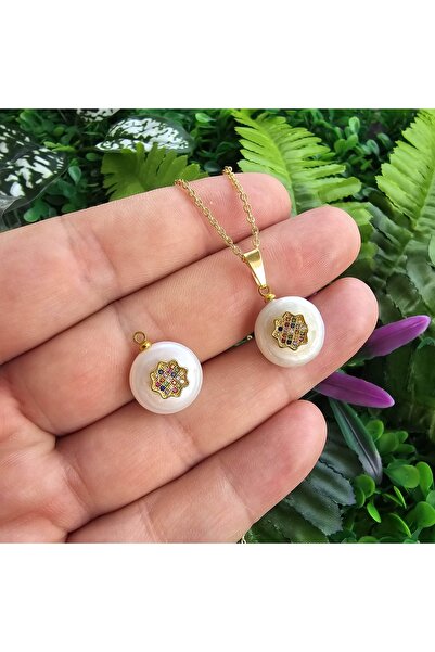 TAŞ UZMANI Zircon Flower of Life Natural Pearl Necklace