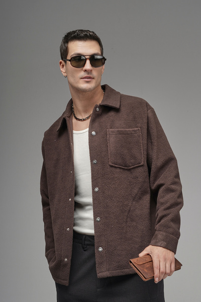 Butik Trend Biz Regular Fit Plush Shirt with Snap Closure