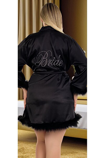 REN Women's Plus Size Solid Color Feather Satin Bride Robe