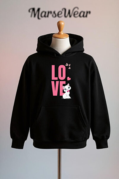 Vordevia Βαμβακερό φούτερ με στάμπα Love, με 3 κλωστές, μεγάλου μεγέθους, με ...