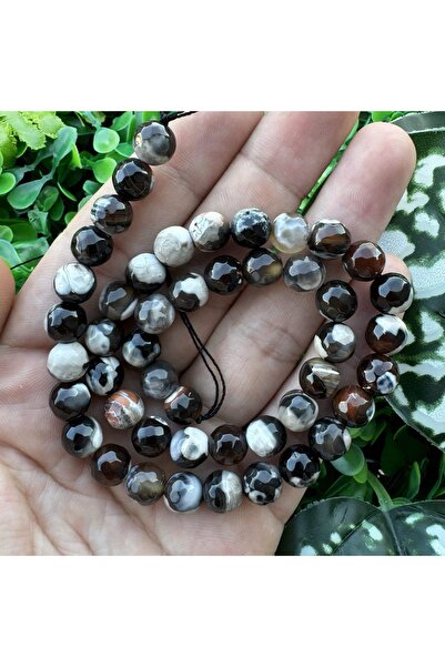 TAŞ UZMANI حجر العقيق الأبيض البني الكروي ذو الأوجه 8 ملم