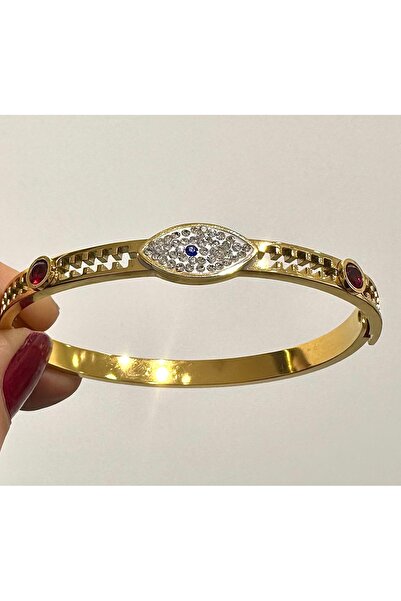 GLOW ACCESSORIES BAE سوار من الفولاذ المقاوم للصدأ بتصميم العين الزرقاء