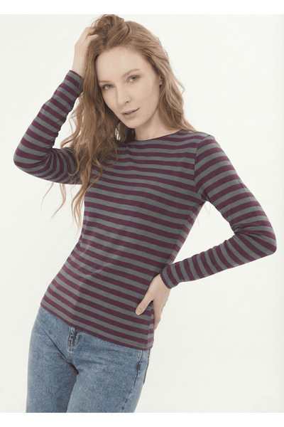 CrazyShopping Women's Crew Neck Long Sleeve Basic Striped T-Shirt-Blouse-Full...