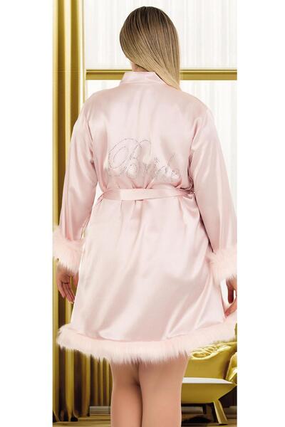 REN Women's Plus Size Solid Color Feather Satin Bride Robe
