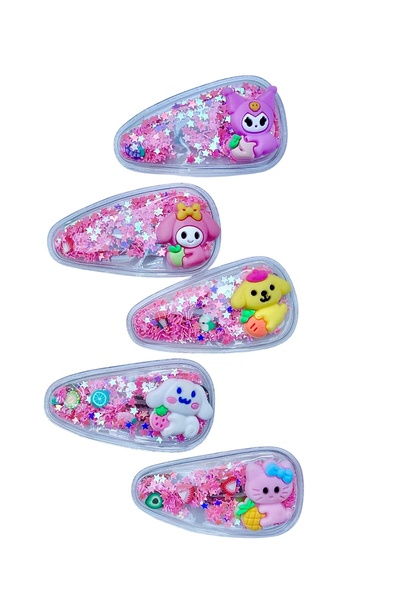 SHEKER HOME Girl's Figured Glittery Hair Clip Set – 5 Pieces