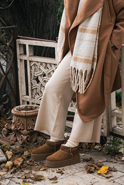 NİŞANTAŞI SHOES Coco Sahra Suede Leather Thick Sole Sheepskin Lined Women's B...