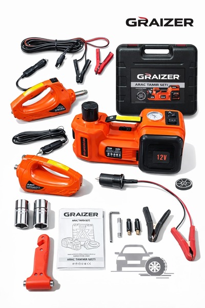 Graizer Elektrikli Hidrolik Kriko Hava Pompası Bijon Anahtarı Somun Sökme Tak...