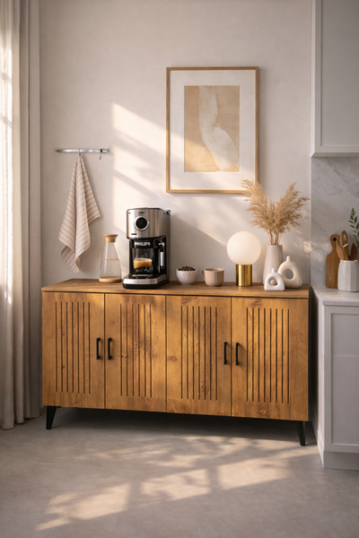 bangu Kahve Köşesi Dolabı ( 140 cm ) Çok Amaçlı Dolap ( Derinlik 47 cm ) Rafl...