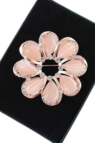 KEEBA Venüs'ün taç yaprağı broş Opak pembe tonlu kristal taşlı gold erkek kad...