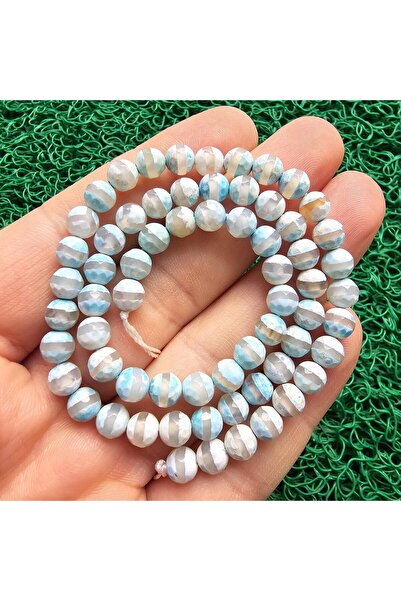 TAŞ UZMANI حجر العقيق التبتي الفاسيت الفيروزي 6 مم