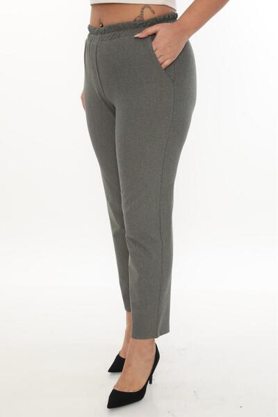 Butik Women's Stretch Fabric Ankle Length Elastic Waist Pocketed Fabric Pants