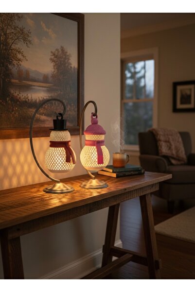 clifss Işıltılı Kardan Adam Çifti - 2'li Dekoratif Gece Lambası Seti , Fener