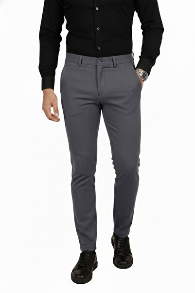 DeepSEA Anthracite Slim Fit Elastic Waist Striped Textured Stretch Fabric Men...