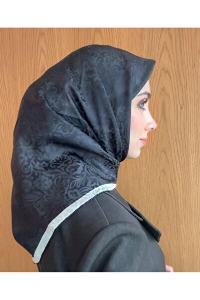 Aker Eșarfă din mătase Jacquard Sura IST 7208407 - 412 Model floral negru