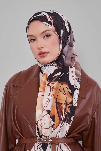 Levidor Bitter Brown Abstract Floral Pattern Twill Shawl