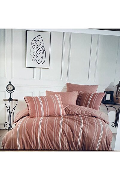 alinastore 100% Natural Cotton 4 Pieces Striped Double Bedding Set with Pillo...