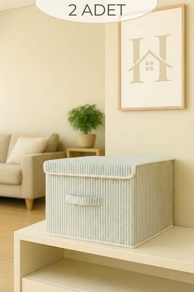 HURCEVİM 2 Adet - Antrasit Çizgili Çok Amaçlı Kutu Hurç - Dik Durabilen Oyunc...