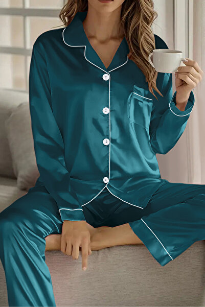 Sweet Dream Women Satin Pajamas Set Long Sleeve Top & Pants Sleepwear Silky N...