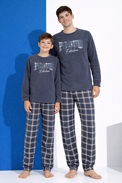 Free Beka Men's Navy Blue Plaid Pattern Long Sleeve Father-Son Fleece Fabric ...