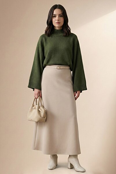 InStyle Wide Sleeve Short Khaki Crop Knit Sweater