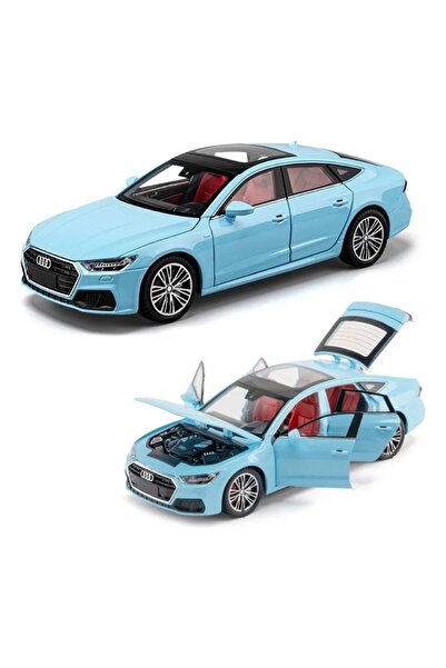 Online 1:24 Sesli Işıklı Çek Bırak Audi A7 Metal Model Diecast Araba Mavi Renk