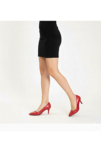 Crista Hakiki Deri Kırmızı 5 Cm İnce Topuklu Stiletto