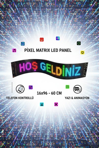 Tekvora Pixel Matrix LED Panel 16x96 | Telefon Kontrollü | Yazı & Animasyon |...