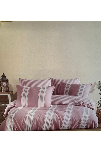 alinastore 100% Natural Cotton 4 Pieces Striped Double Bedding Set with Pillo...