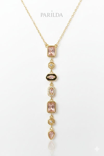 Parılda Geometric 7 Elements Colorful Stone Y Necklace 316L Stainless Steel