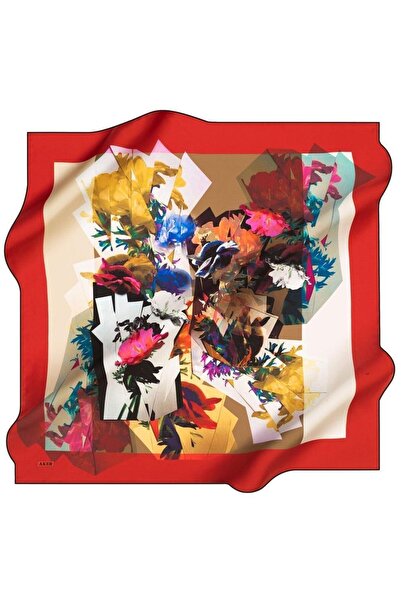 Aker Sura İpek Eşarp IST 38554 Kırmızı Karışık Desen