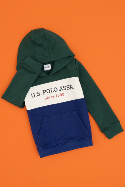 U.S. Polo Assn. Boy's Dark Green Basic Hooded Sweatshirt 50313969-Vr079