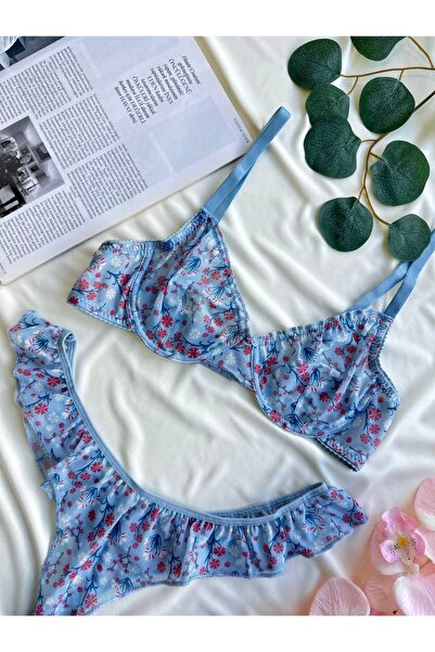 ELAN WEAR طقم نسائي مكون من قطعتين باللون الأزرق مع تفاصيل من الدانتيل