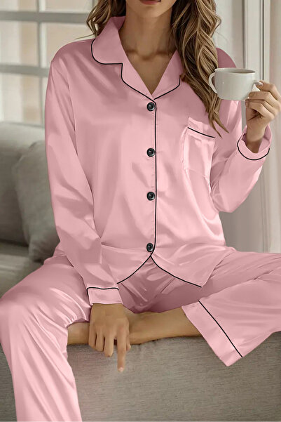 Sweet Dream Women Satin Pajamas Set Long Sleeve Top & Pants Sleepwear Silky N...
