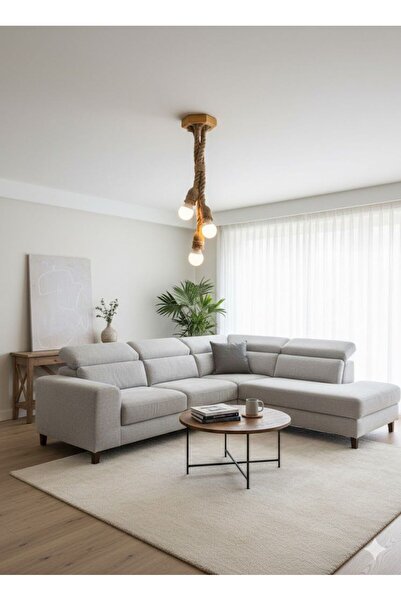 NzrWood Dekoratif 3 lü Jut Halatlı Ahşap Avize