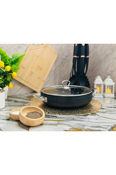 Protef istiridye 26 cm Basık Granit Güveç tencere gümüş kulp