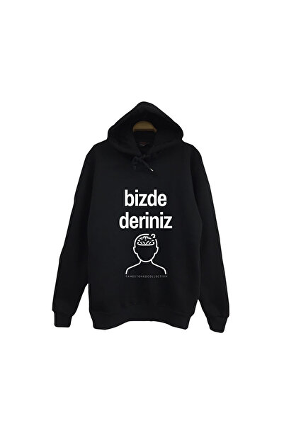 fame-stoned You Are with Us Printed Unisex 100% Cotton Hooded Black Sweatshirt