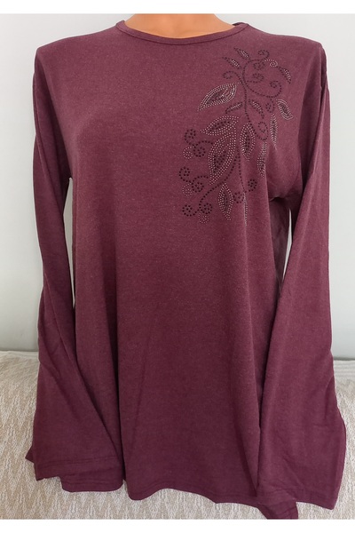 Anne Er Clothing Winter Cotton Combed Blouse Long Sleeve Crew Neck Stone Burg...