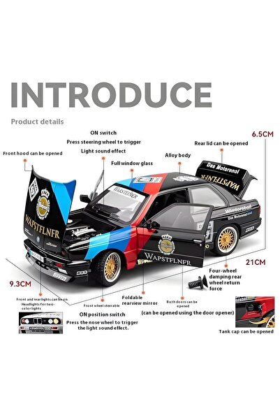 Online 1:24 BMW M3 1988 E30 DTM Warsteiner Sesli Işıklı Çekbırak Metal Model ...