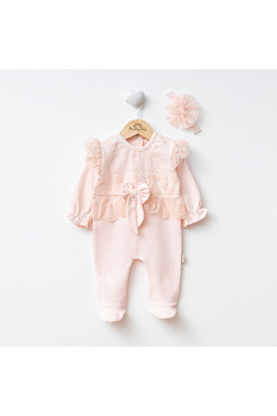 Miniday Baby Baby Girl Mevlütlük Jumpsuit with Bandana and Lace Tk1043