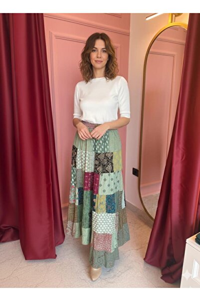 jasminurgancy Handmade Patchwork Desenli Özel Üretim Uzun Boho Etek