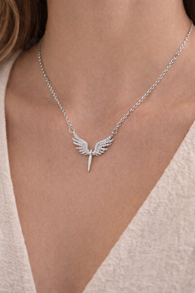 esera takı Mikail Meleği Kolyesi Zirkon Taşlı – Gold / Gümüş – Çelik Zincir