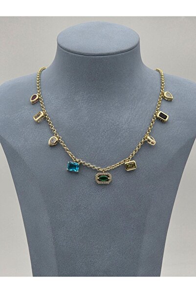 LUX LUNAE Charmlı Çok Renkli Gold Çelik Kolye