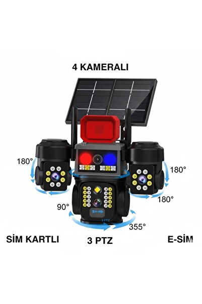 Pulnix SOLAR 4G KAMERA E-SİM PLX-7006 İPC 4 KAMERALI 3 PTZ HİEASY