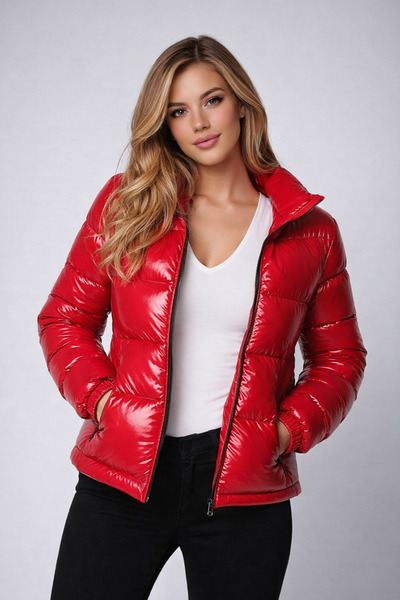 Remy's Çıkarılabilir Kapüşonlu Parlak Mont Kadın