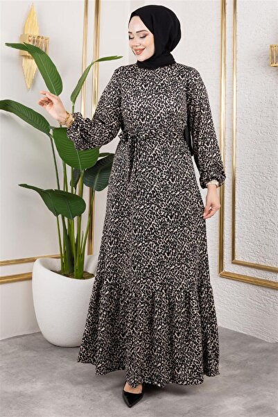 MODA Desenli Tesettür Elbise TAŞ - TAŞ - 44