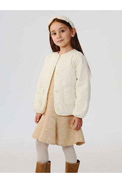 LC Waikiki Εκρού Φλοράλ Κοριτσίστικο Παλτό